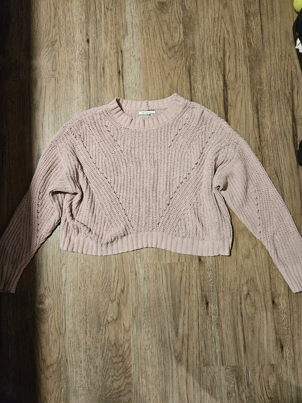 American Eagle Outfitters Cropped Crew Sweater - Blush Pink